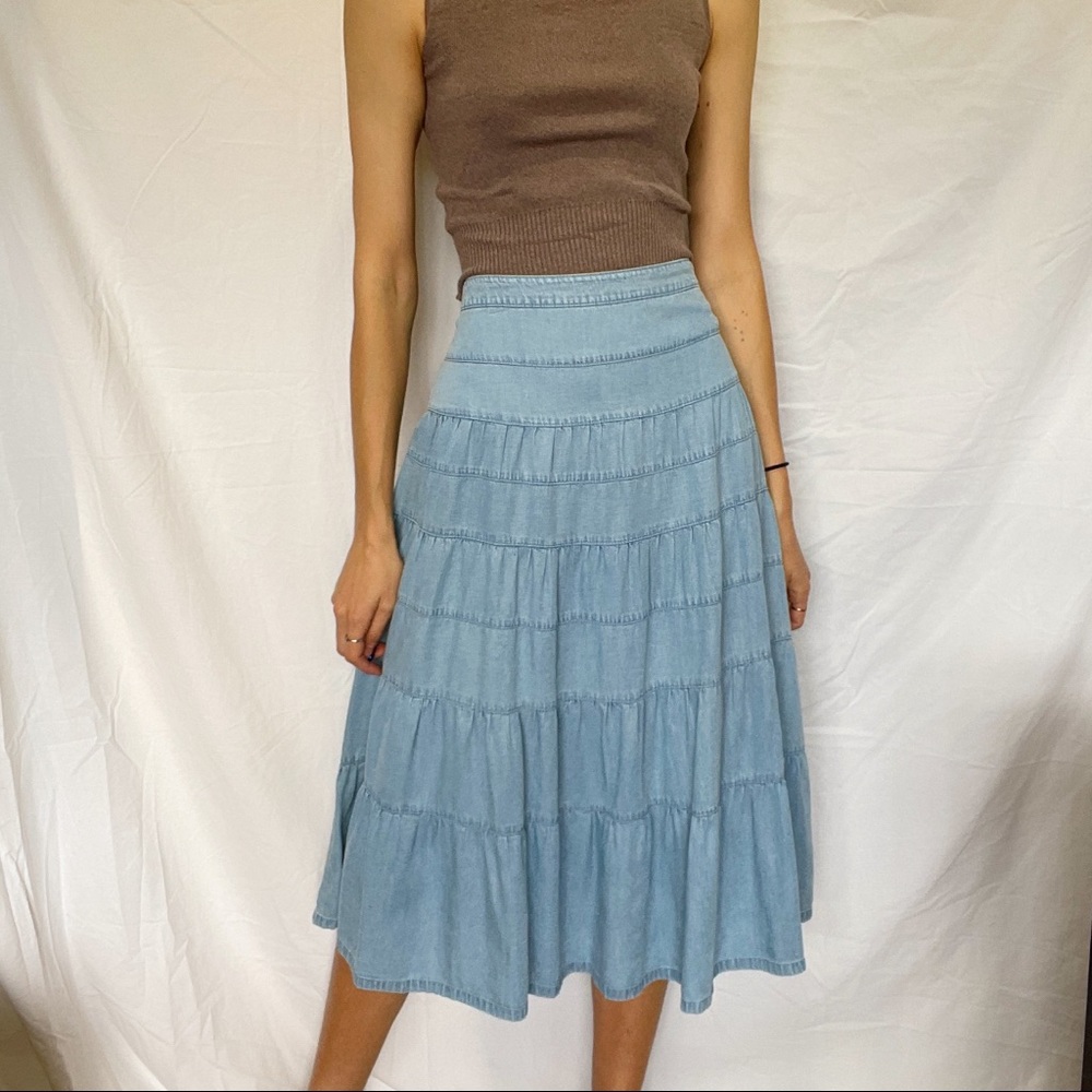 Emma James Chambray light blue prairie midi skirt